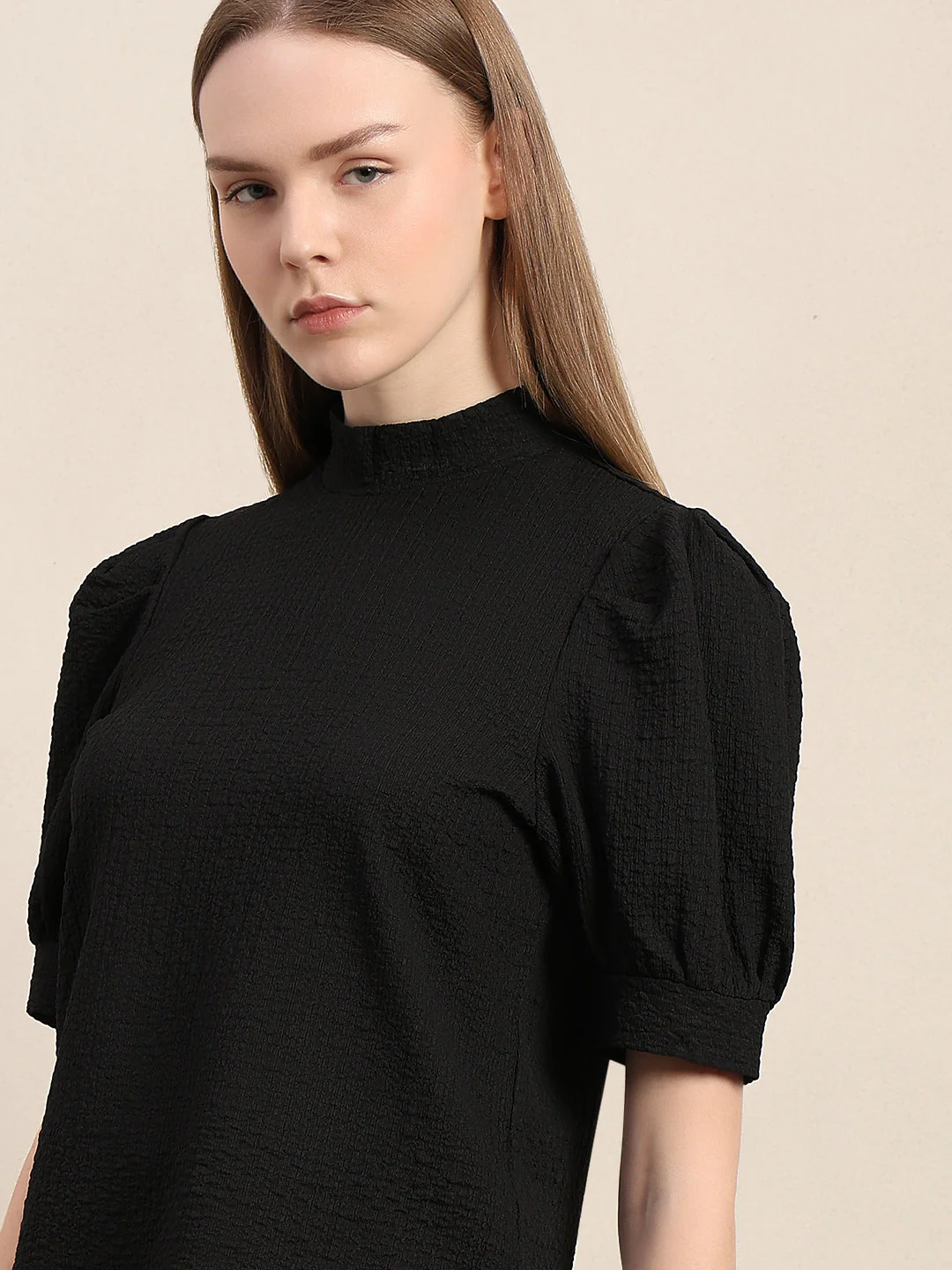 High Neck Puff Sleeves Top - Image 6