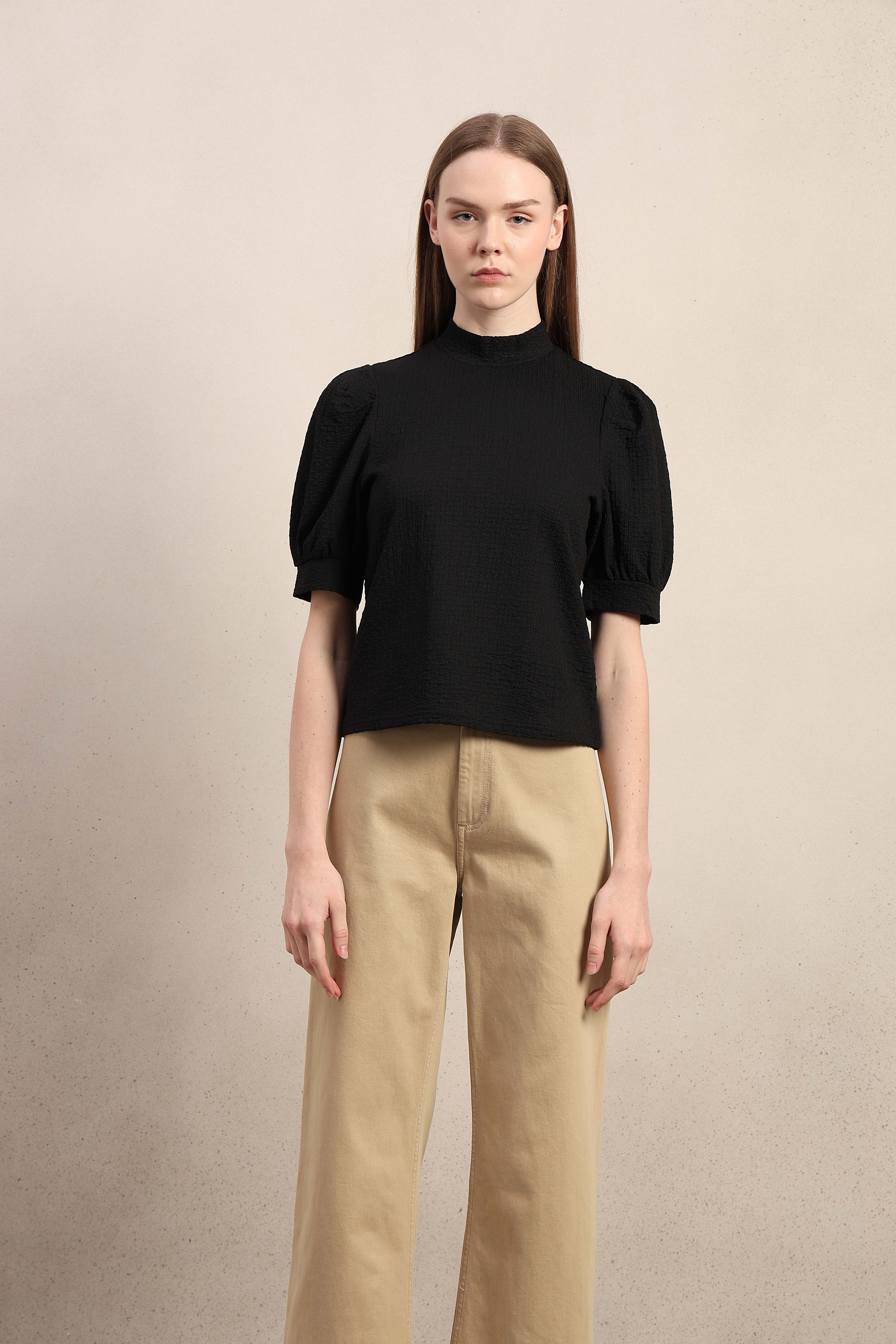 High Neck Puff Sleeves Top - Image 9