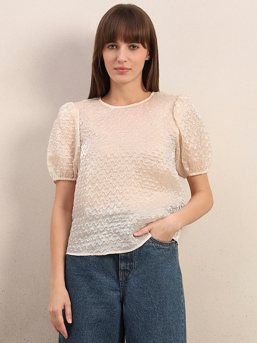 Textured Puff Sleeves Top - Image 2