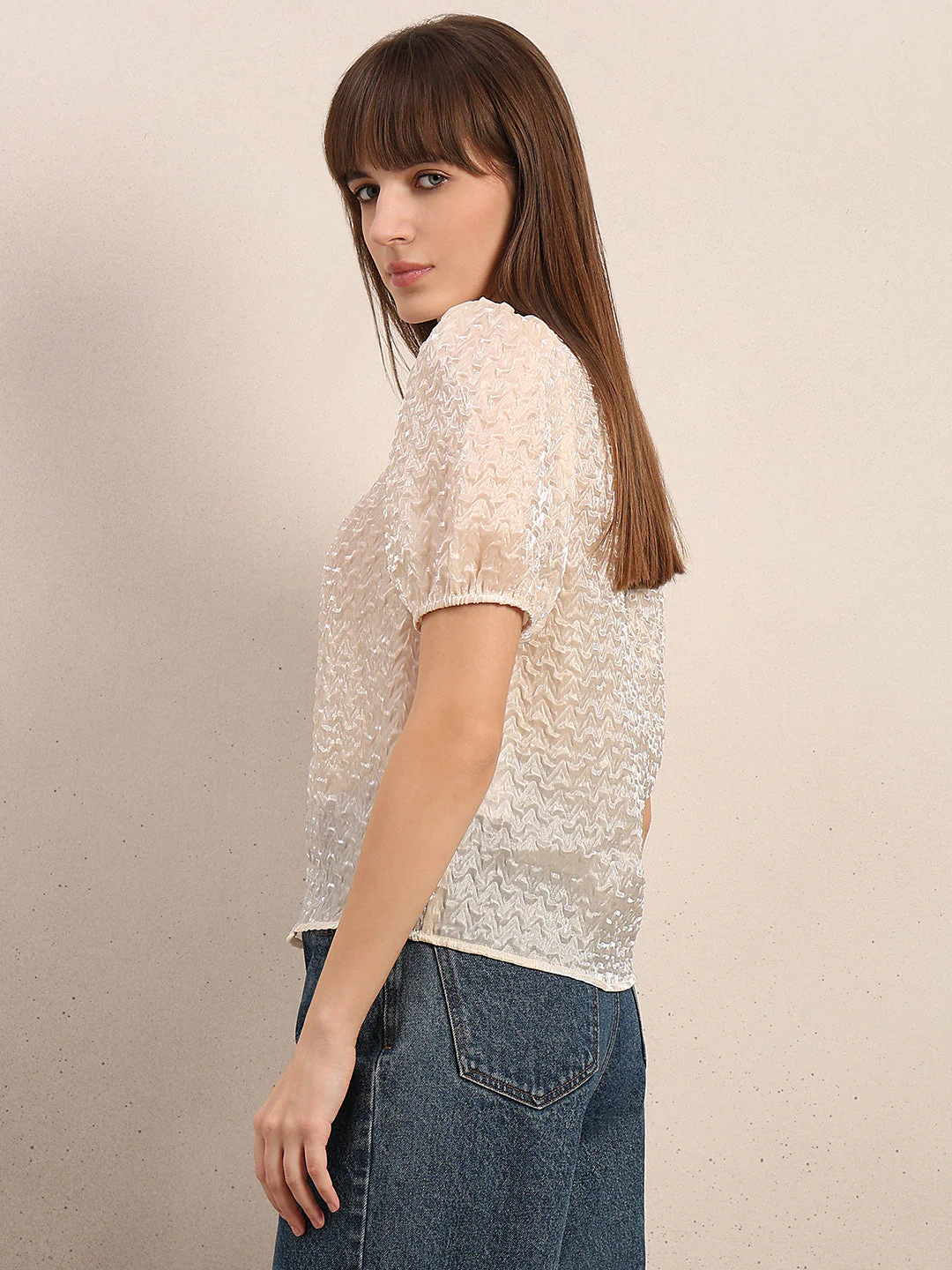 Textured Puff Sleeves Top - Image 3