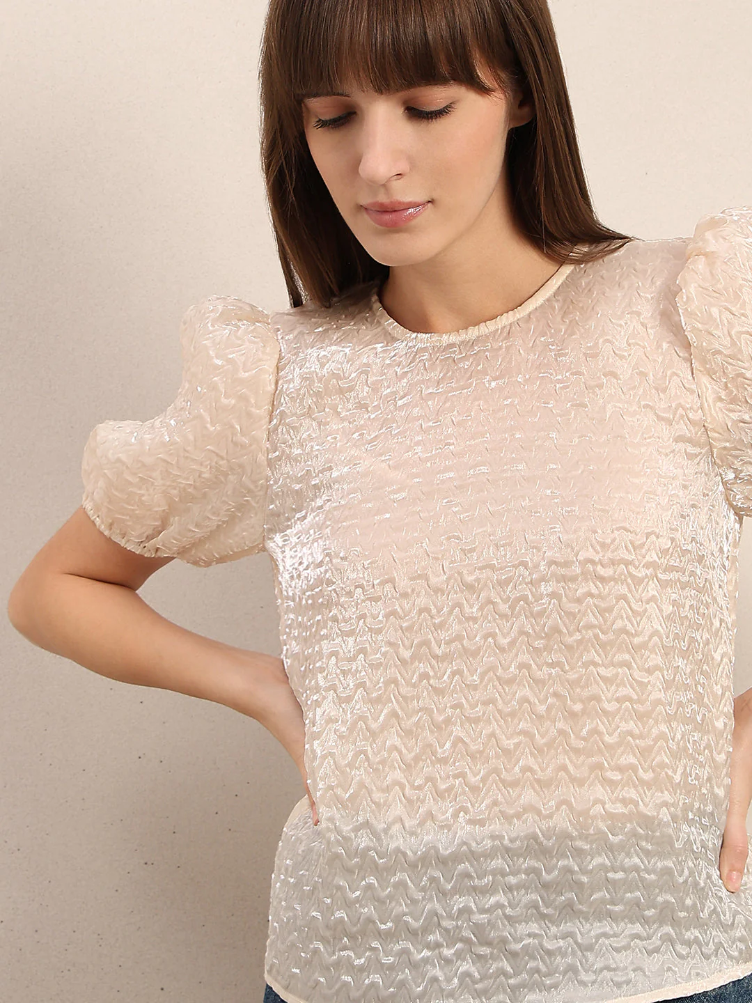 Textured Puff Sleeves Top - Image 6