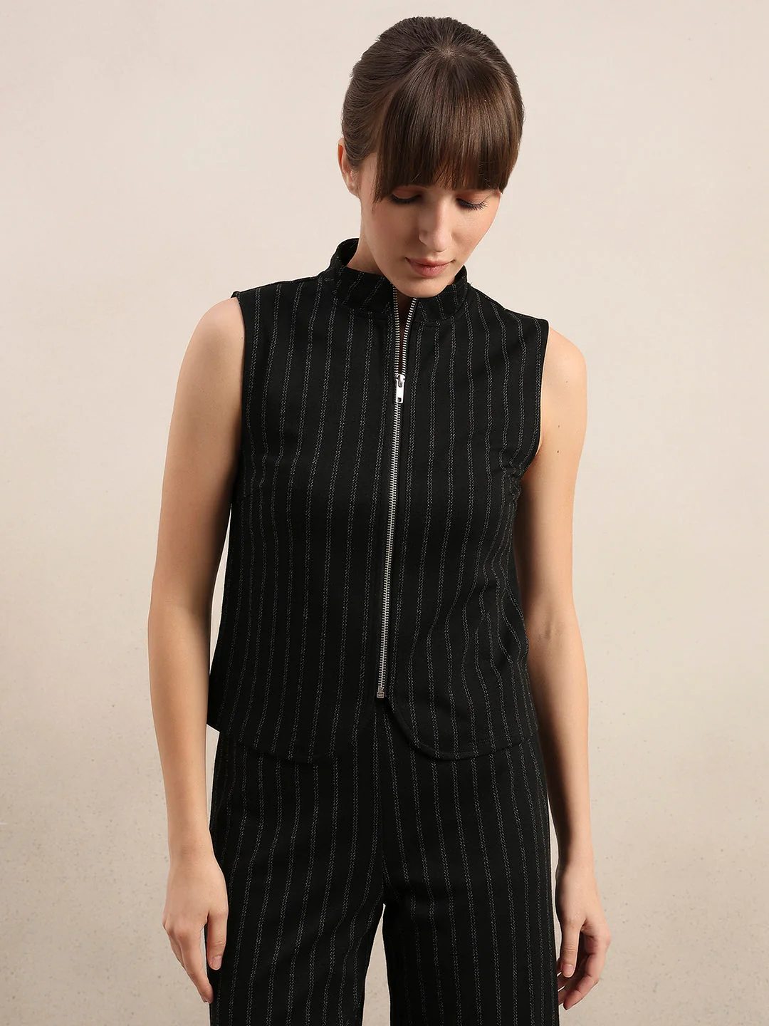 Pinstripe Mock Neck Top - Image 2