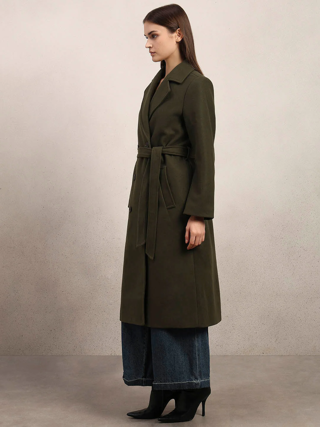 Dark Green Longline Trench Coat - Image 3