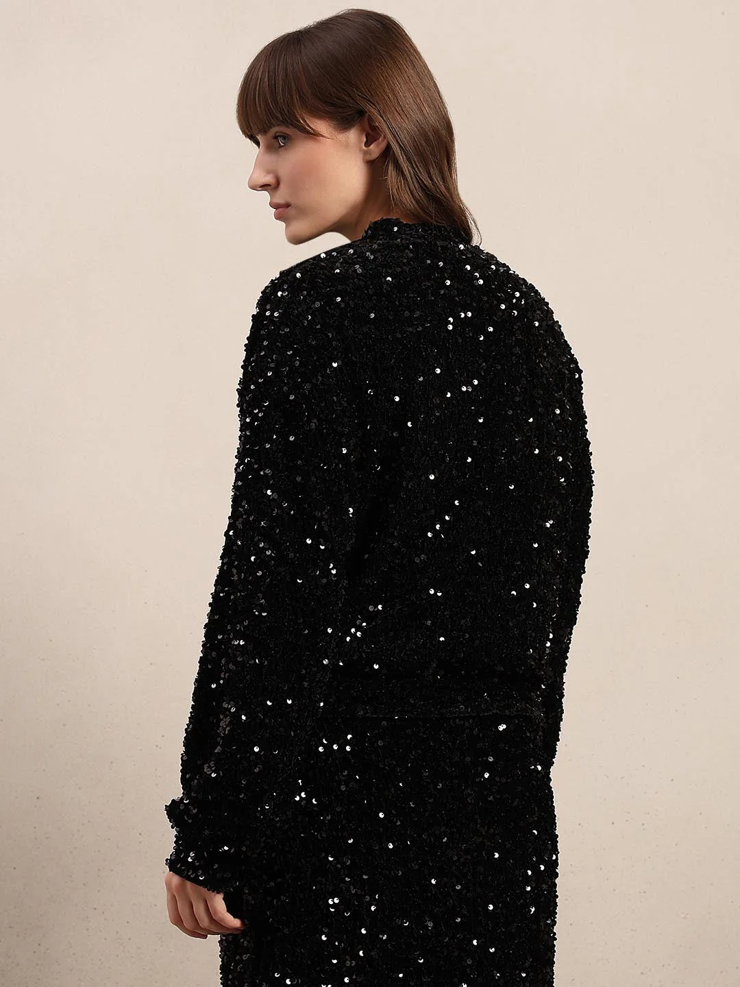 Black Sequined Zipped Jacket - Image 4