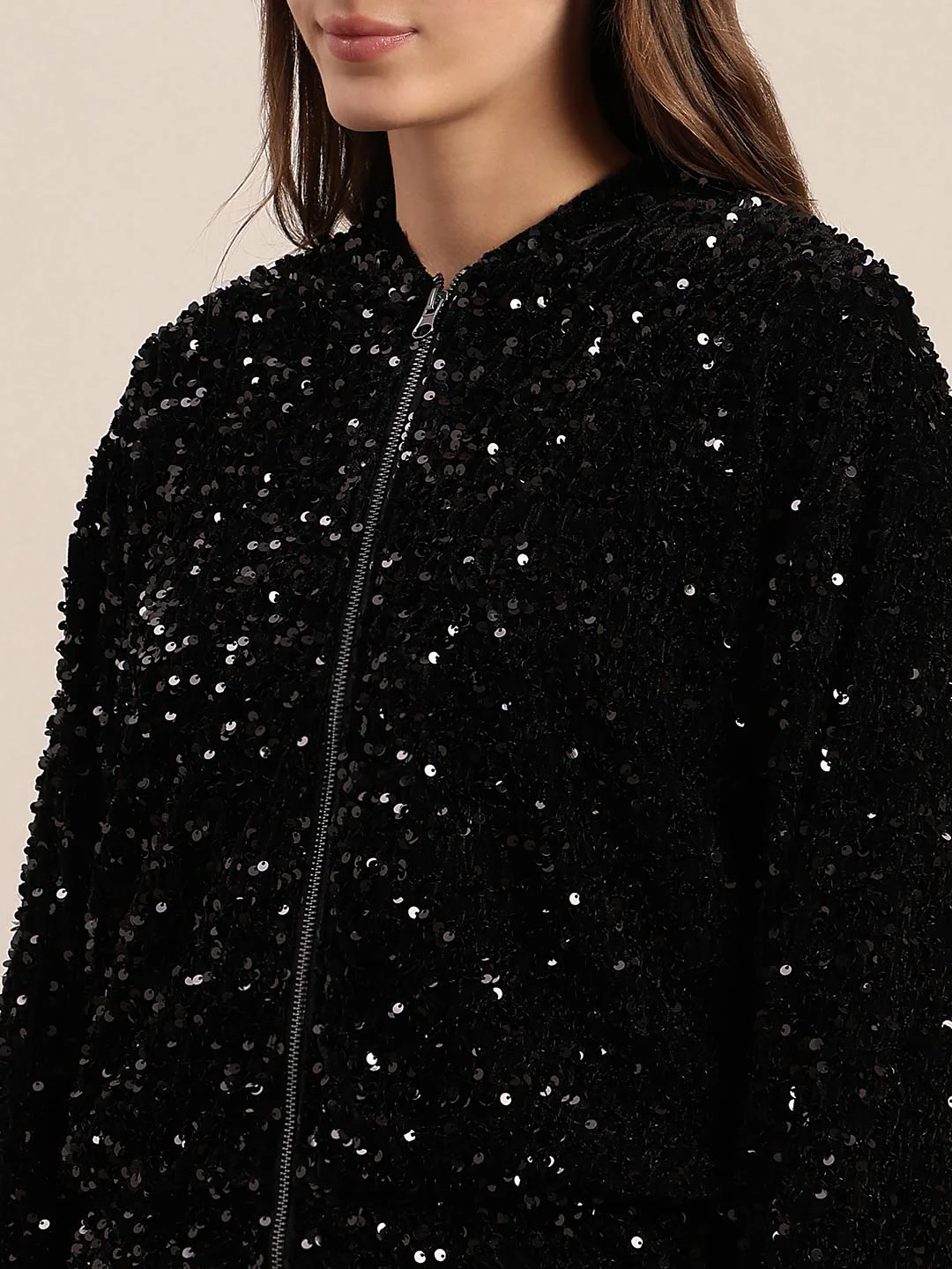 Black Sequined Zipped Jacket - Image 8