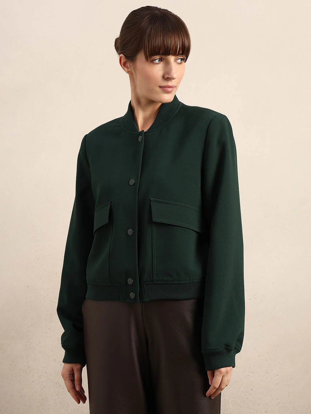 Dark Green Buttoned Bomber Jacket - Image 2