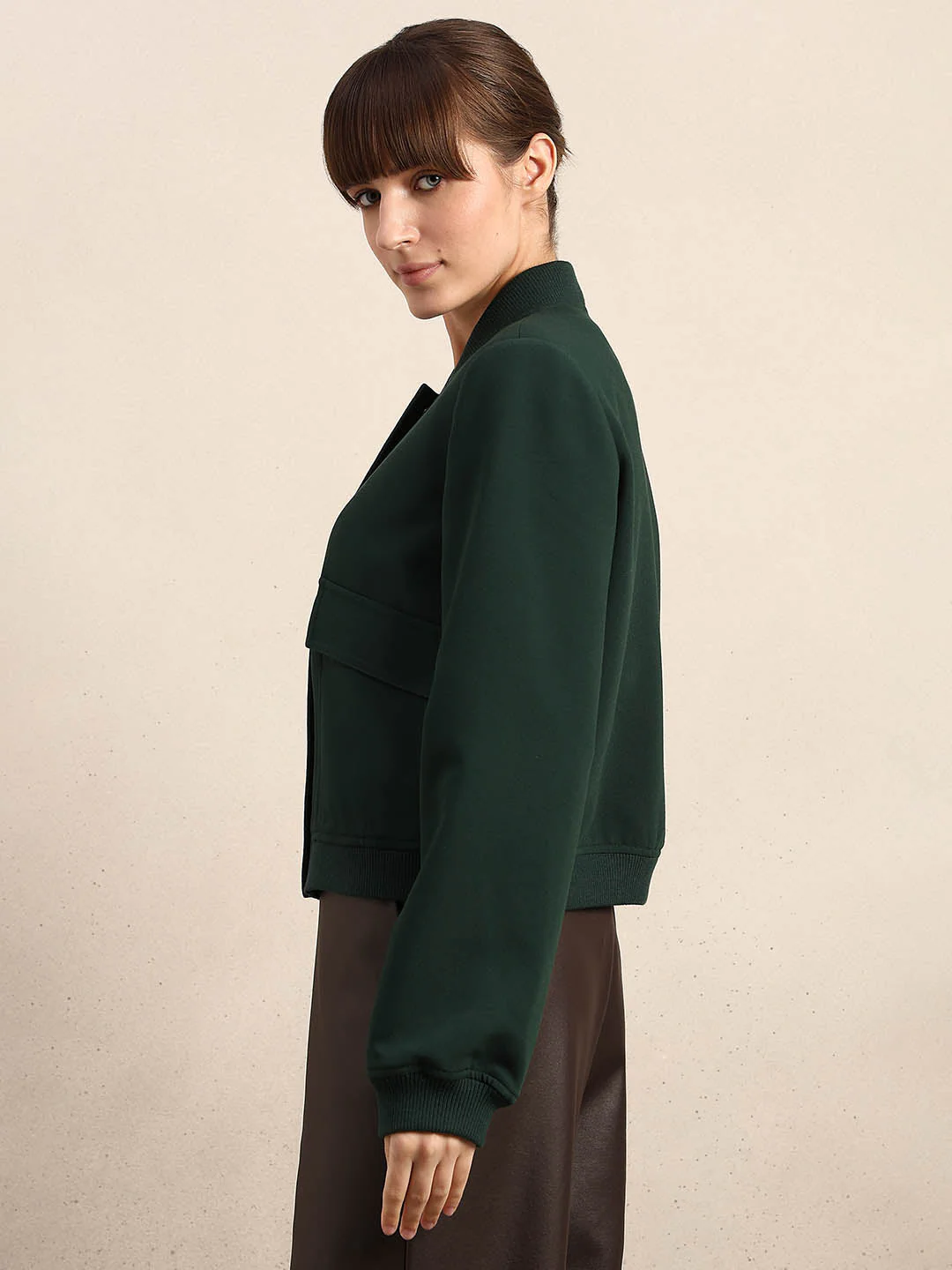 Dark Green Buttoned Bomber Jacket - Image 3