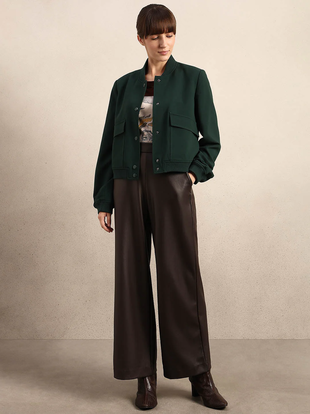 Dark Green Buttoned Bomber Jacket - Image 5