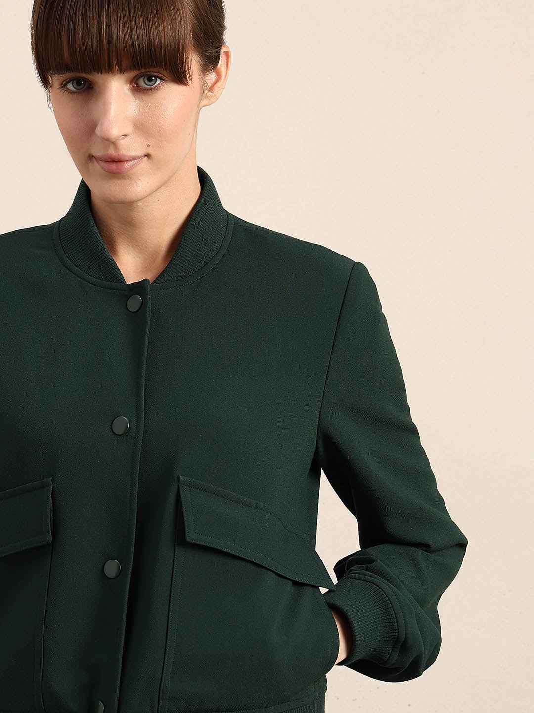 Dark Green Buttoned Bomber Jacket - Image 6