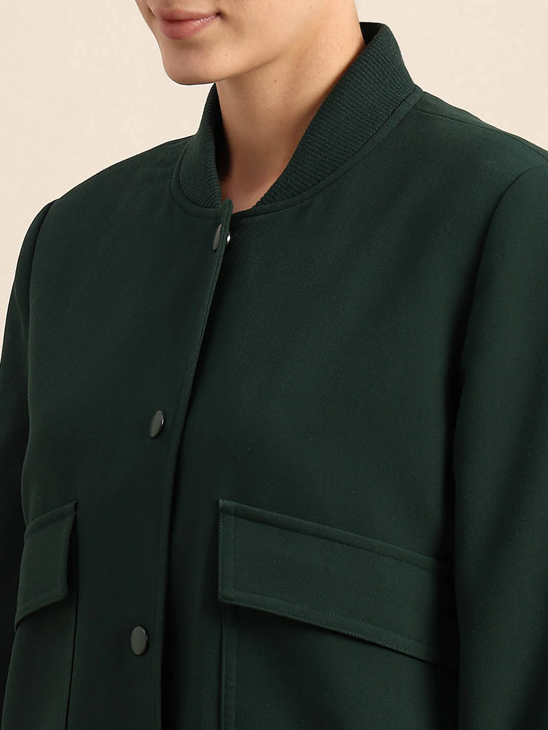 Dark Green Buttoned Bomber Jacket - Image 8