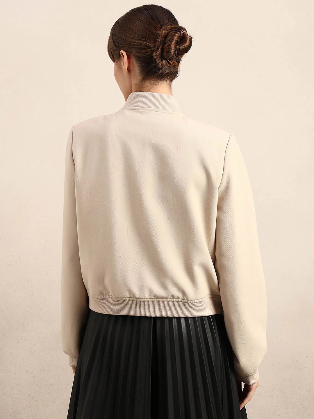Beige Buttoned Bomber Jacket - Image 4