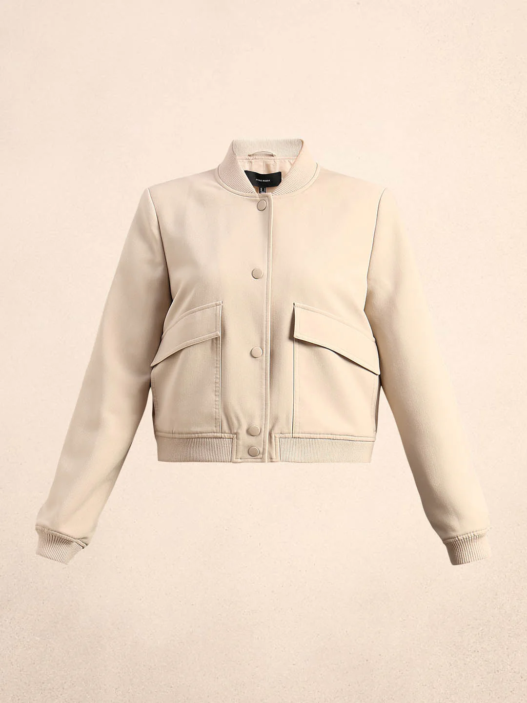 Beige Buttoned Bomber Jacket - Image 7