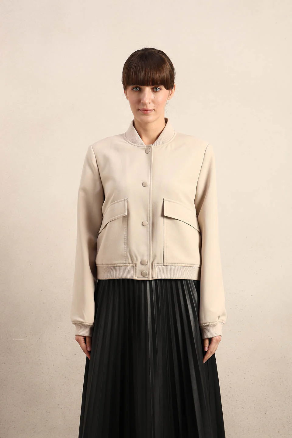 Beige Buttoned Bomber Jacket - Image 9