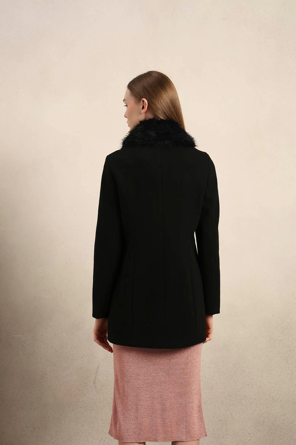 Black Faux Fur Collar Coat - Image 10
