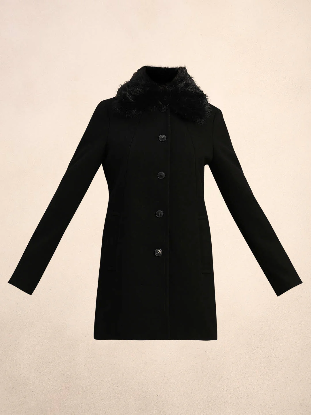 Black Faux Fur Collar Coat - Image 7