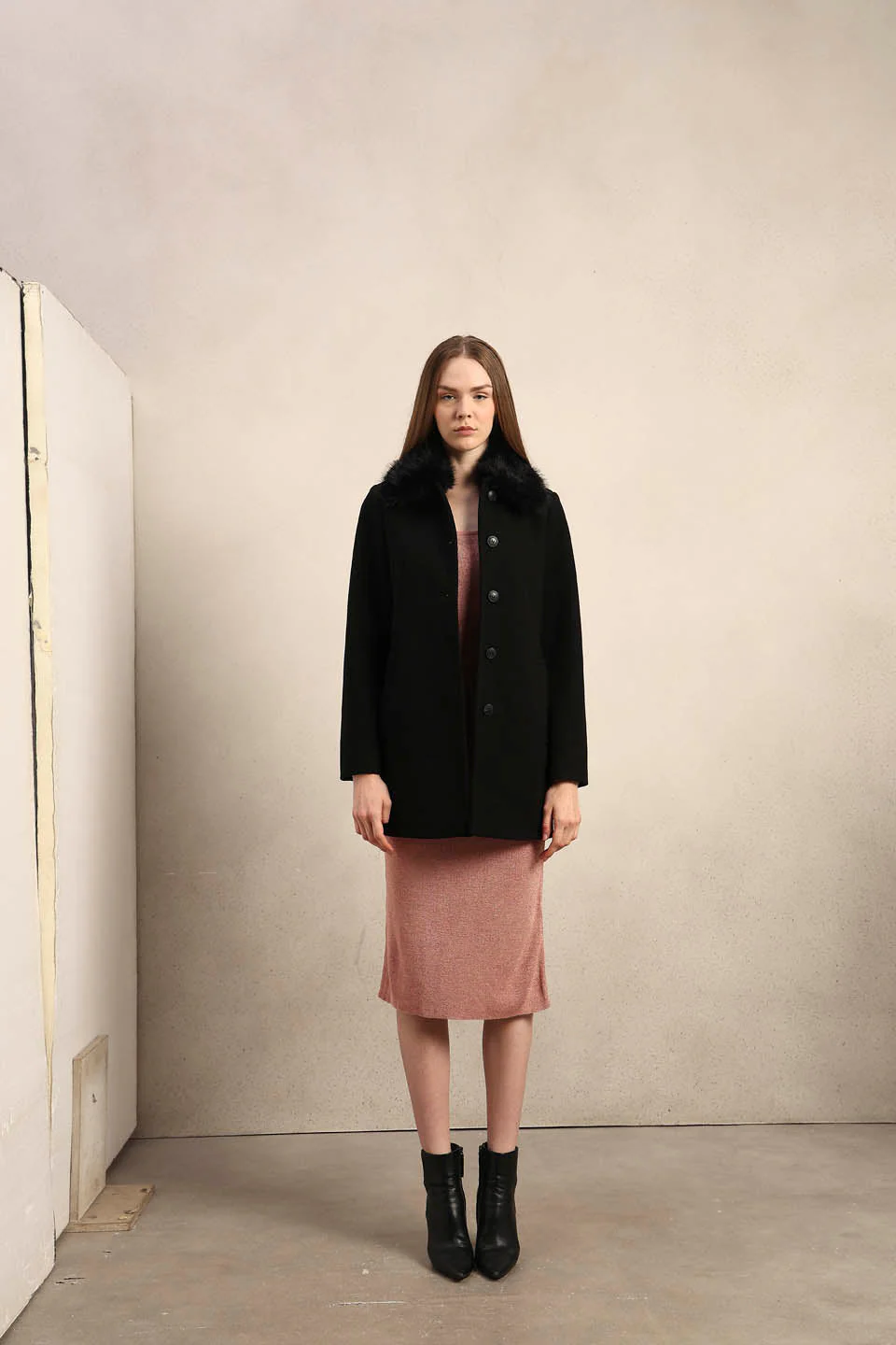 Black Faux Fur Collar Coat - Image 9