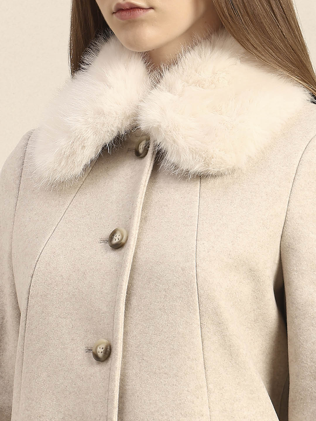 Beige Faux Fur Collar Coat - Image 8