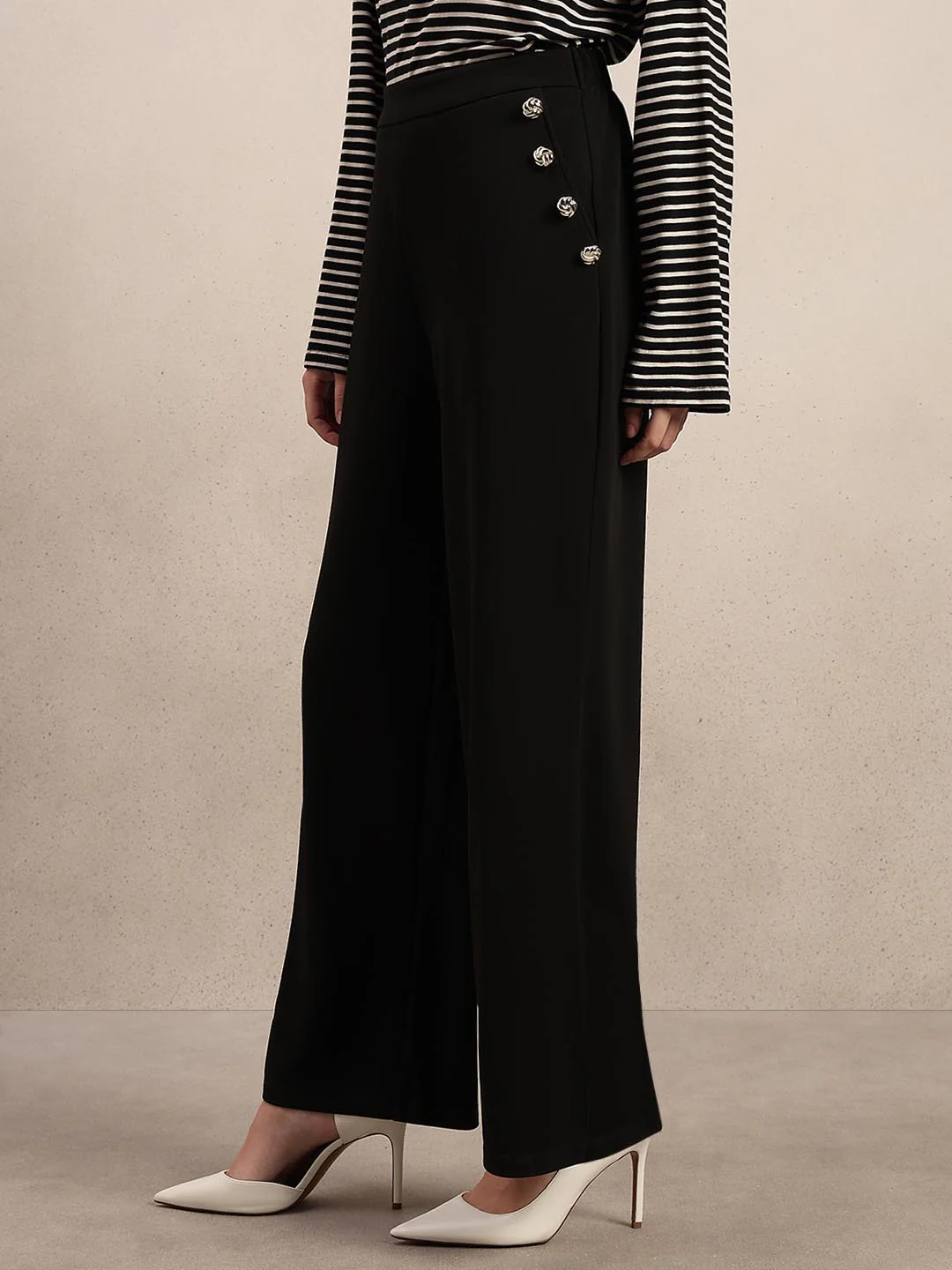 Black Button Detail Pants - Image 3