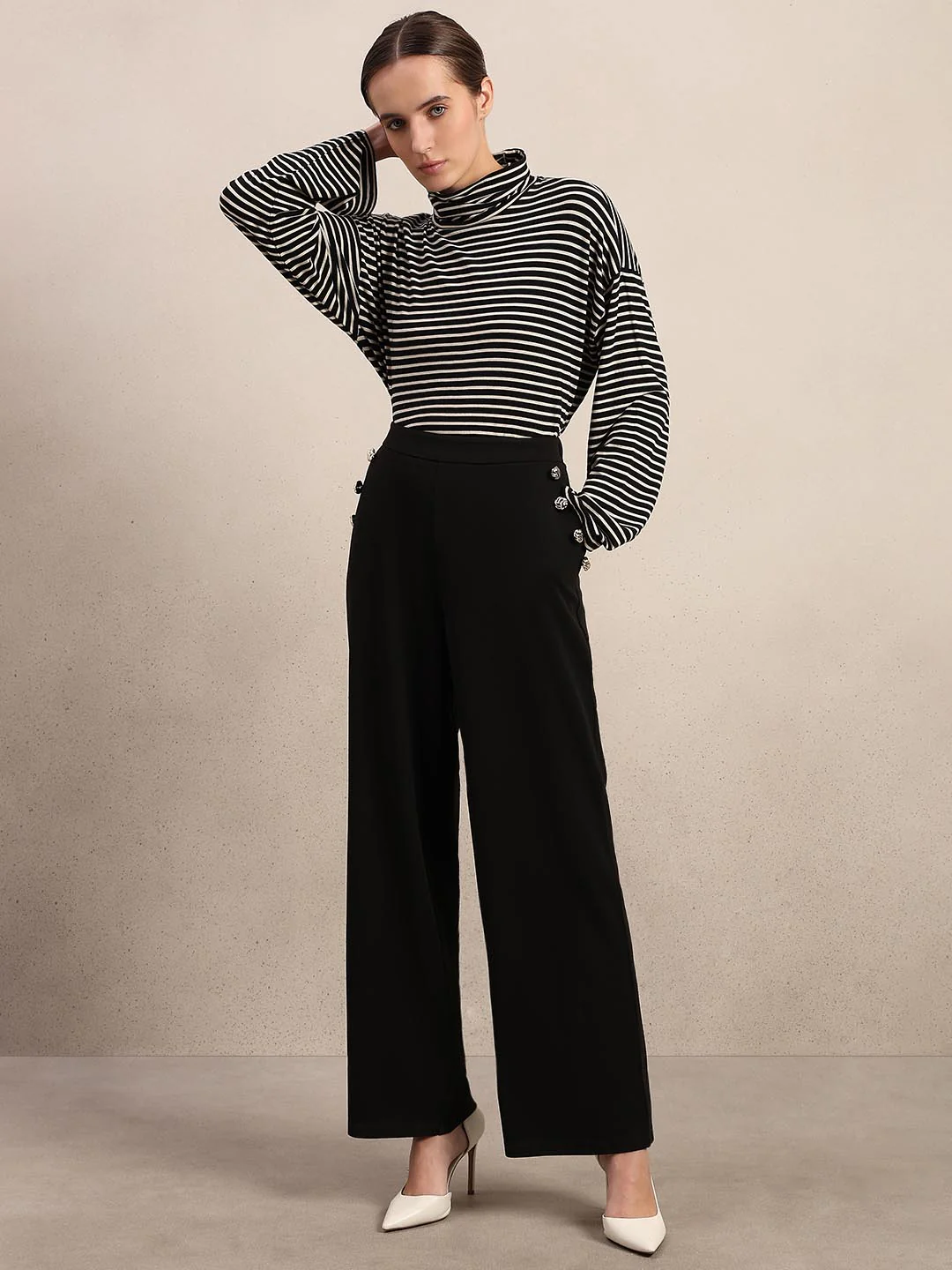 Black Button Detail Pants - Image 5