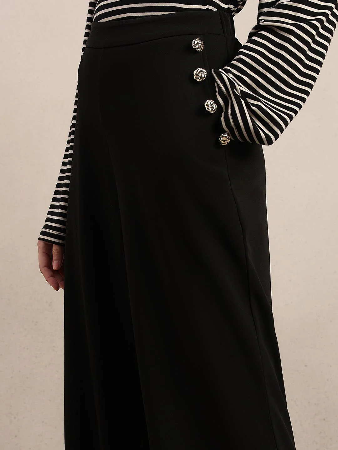 Black Button Detail Pants - Image 6