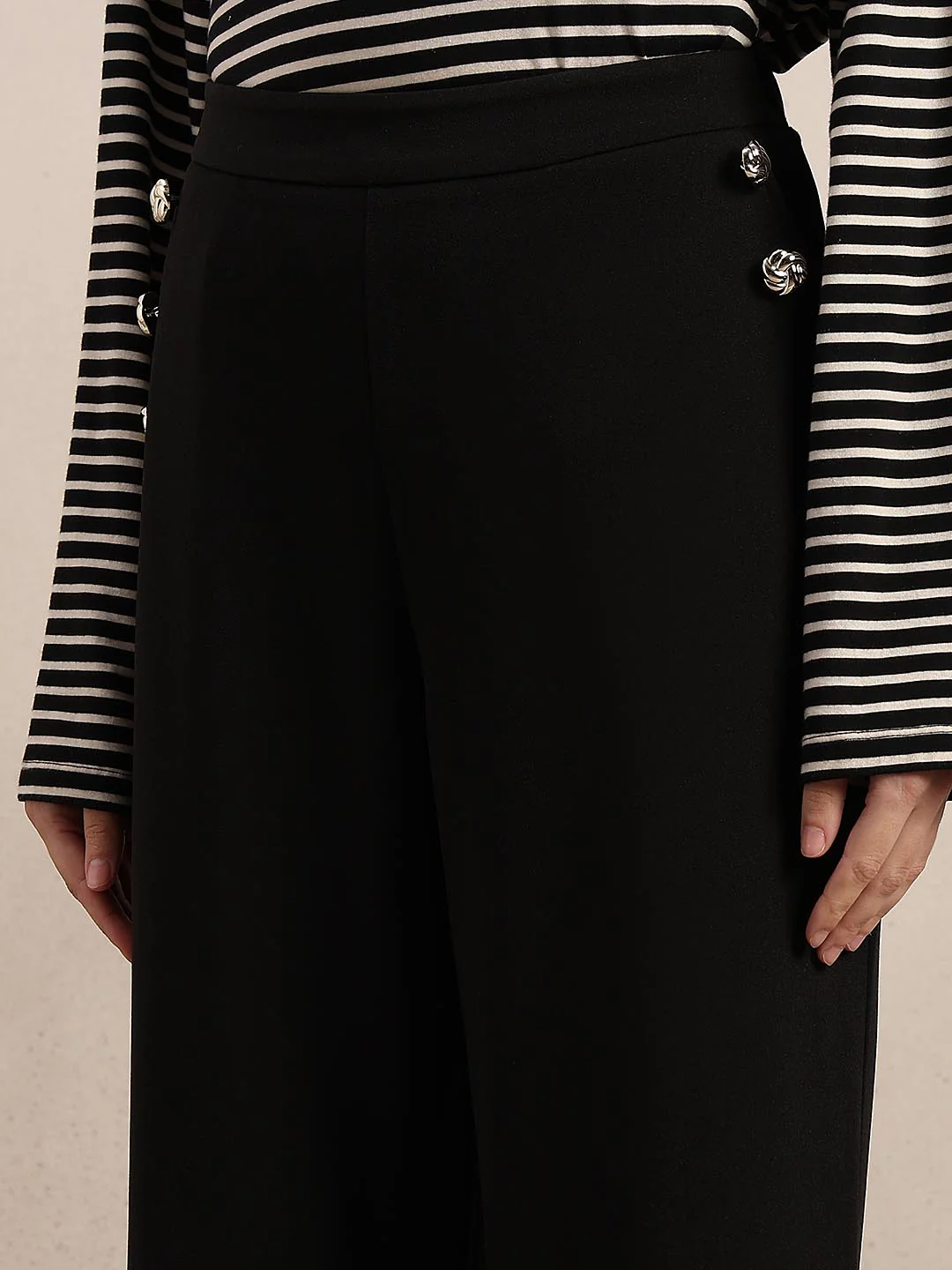 Black Button Detail Pants - Image 8