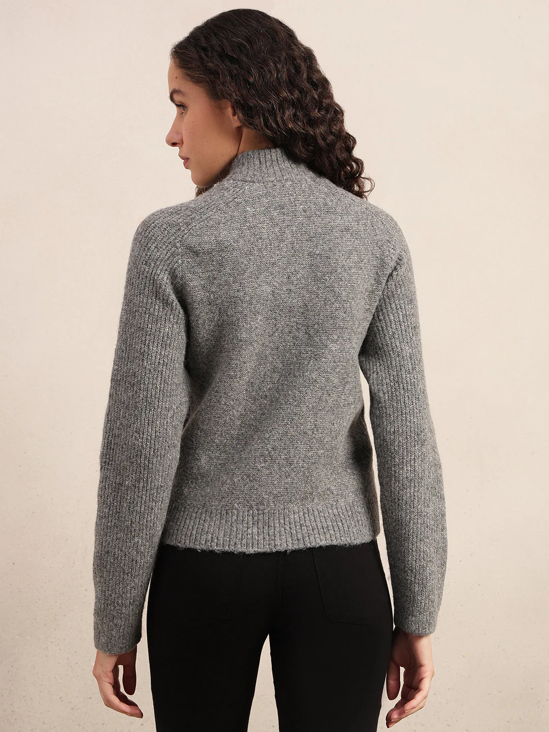 High Neck Zip Cardigan - Grey - Image 4