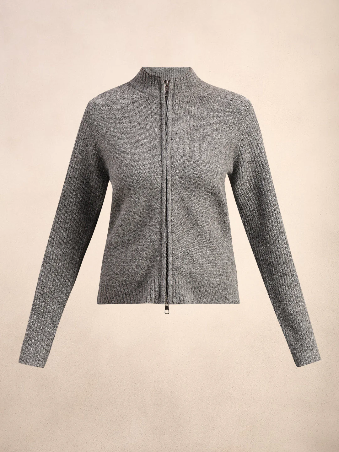 High Neck Zip Cardigan - Grey - Image 7