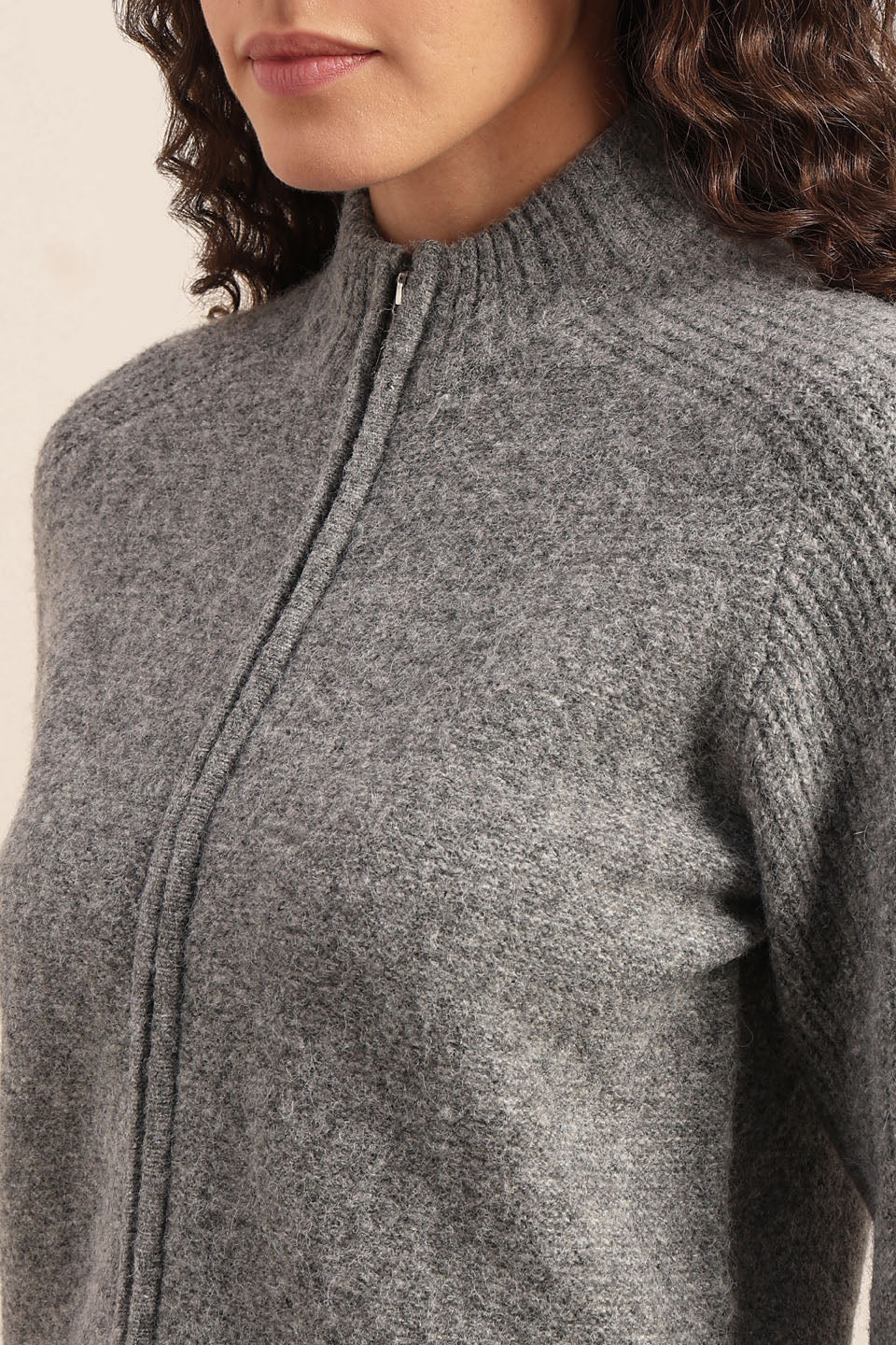 High Neck Zip Cardigan - Grey - Image 8