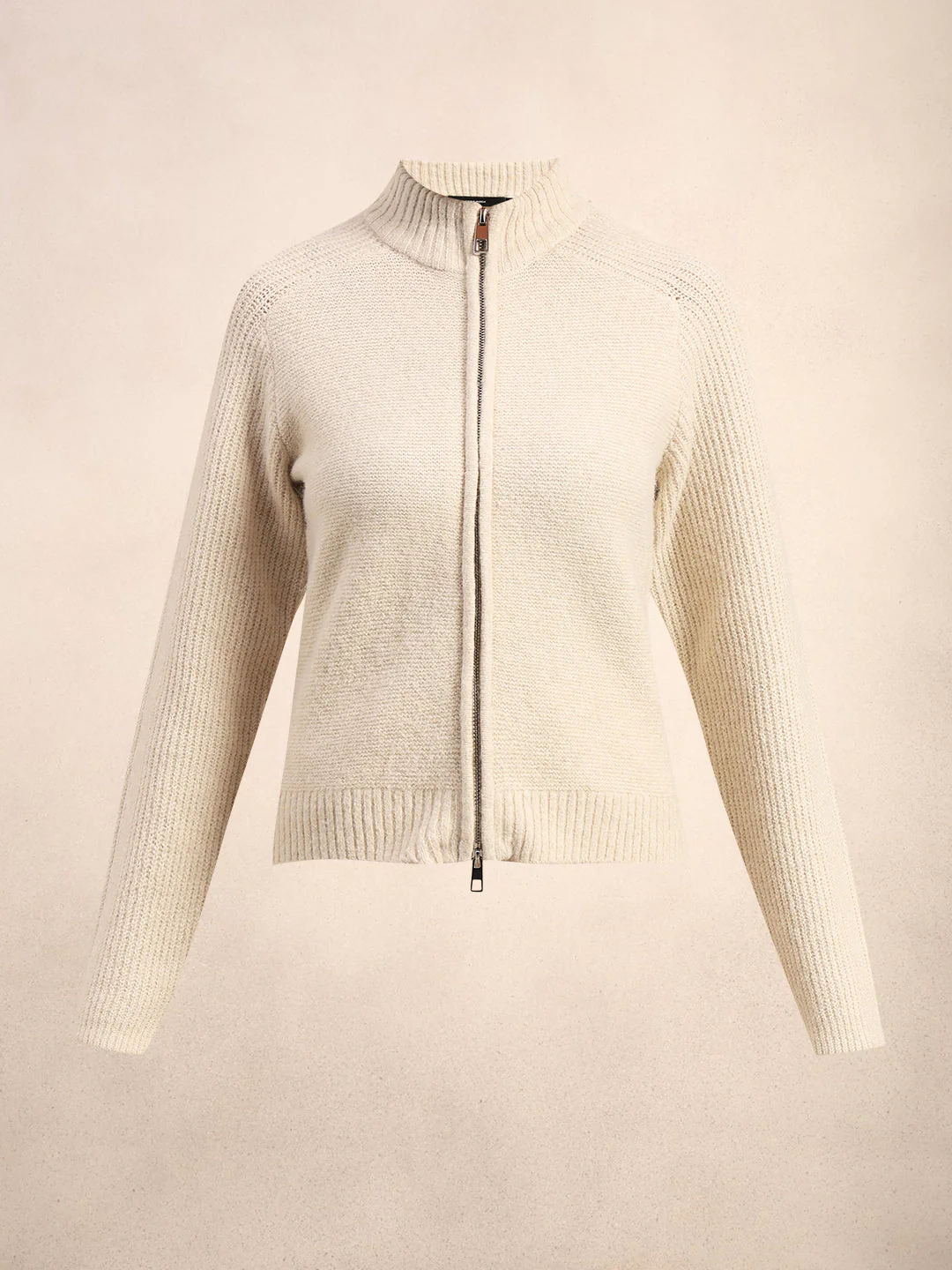High Neck Zip Cardigan - Beige - Image 7