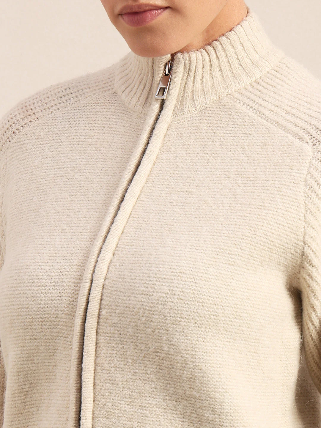High Neck Zip Cardigan - Beige - Image 8