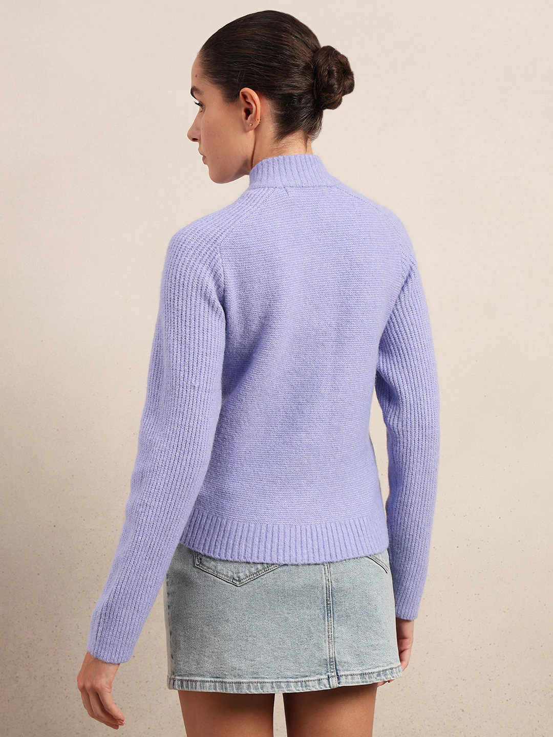 High Neck Zip Cardigan - Purple - Image 4
