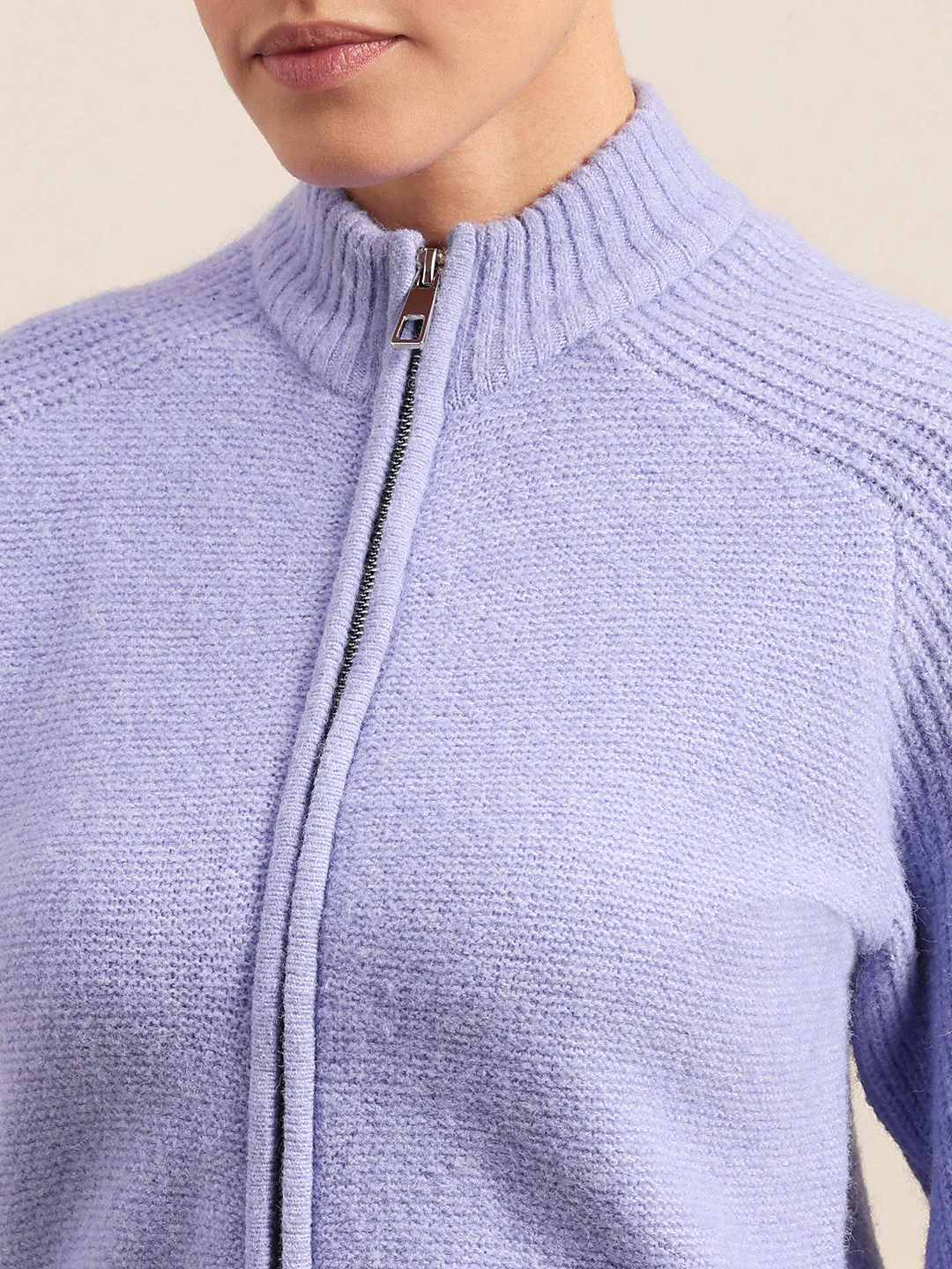 High Neck Zip Cardigan - Purple - Image 8