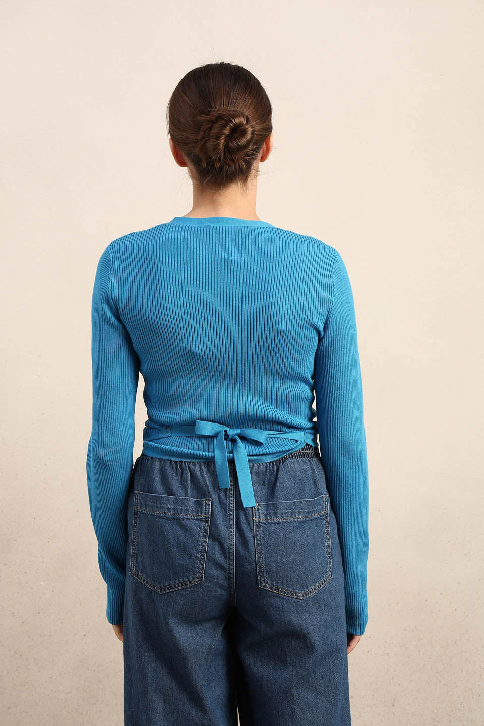 Blue Ribbed Wrap Knit Cardigan - Image 10