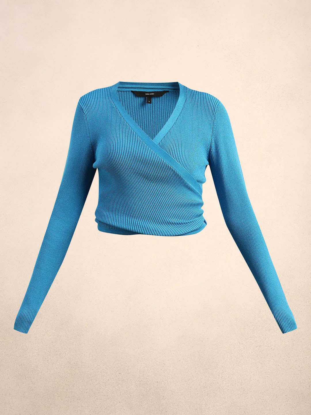 Blue Ribbed Wrap Knit Cardigan - Image 7