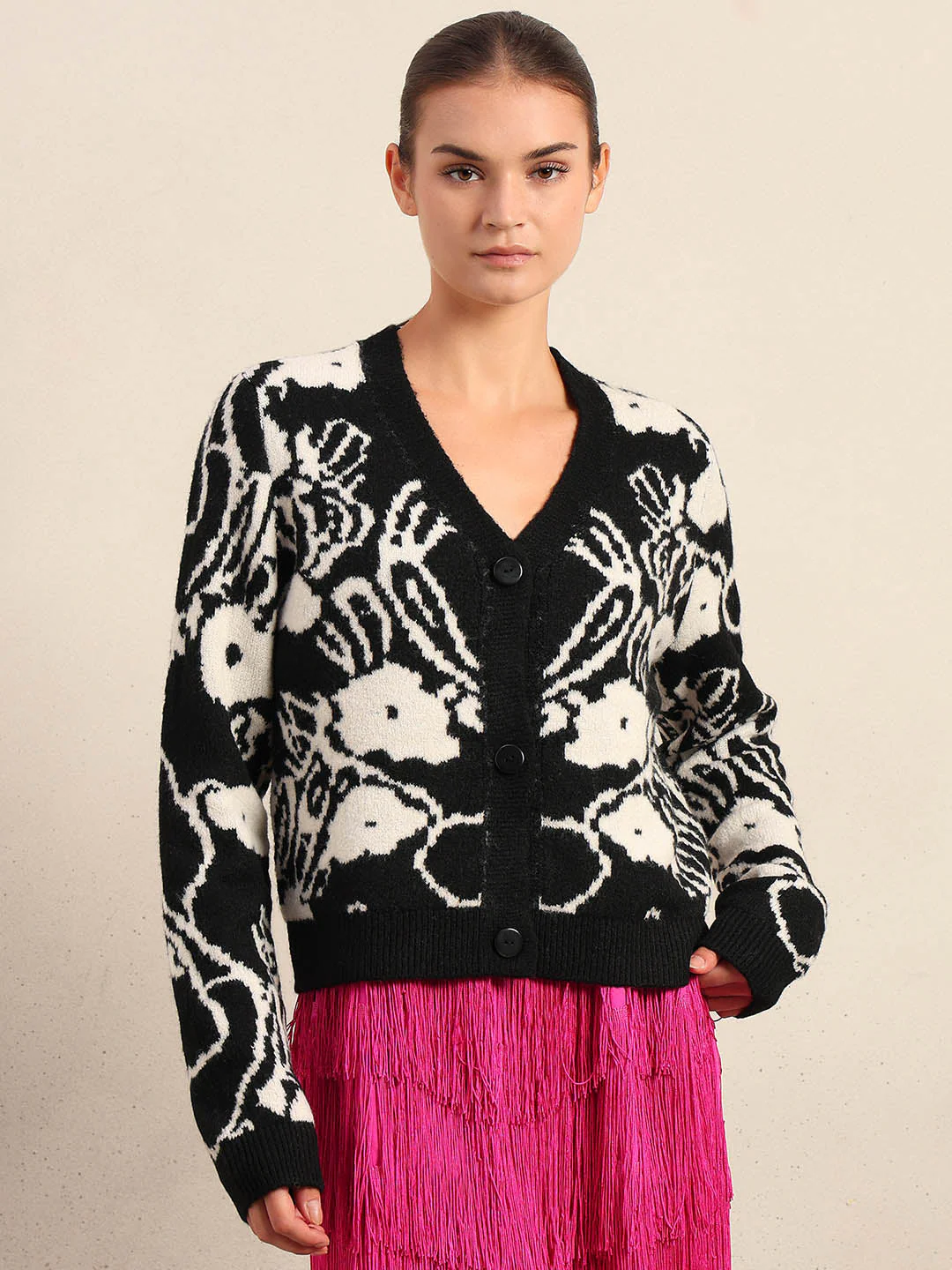 Jacquard V-Neck Cardigan - Image 2