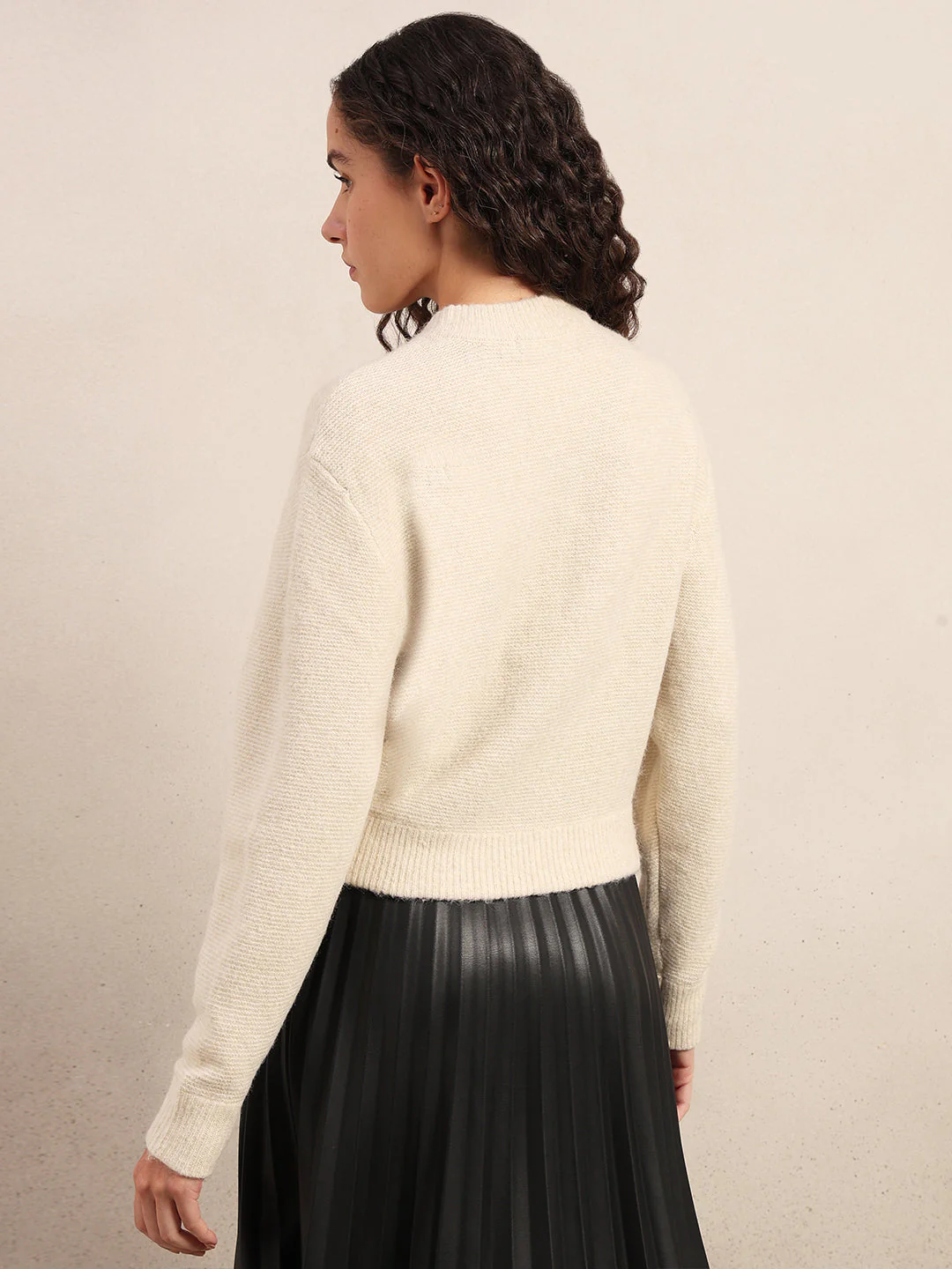 Zip-Up O-Neck Cardigan - Off-White - Image 4