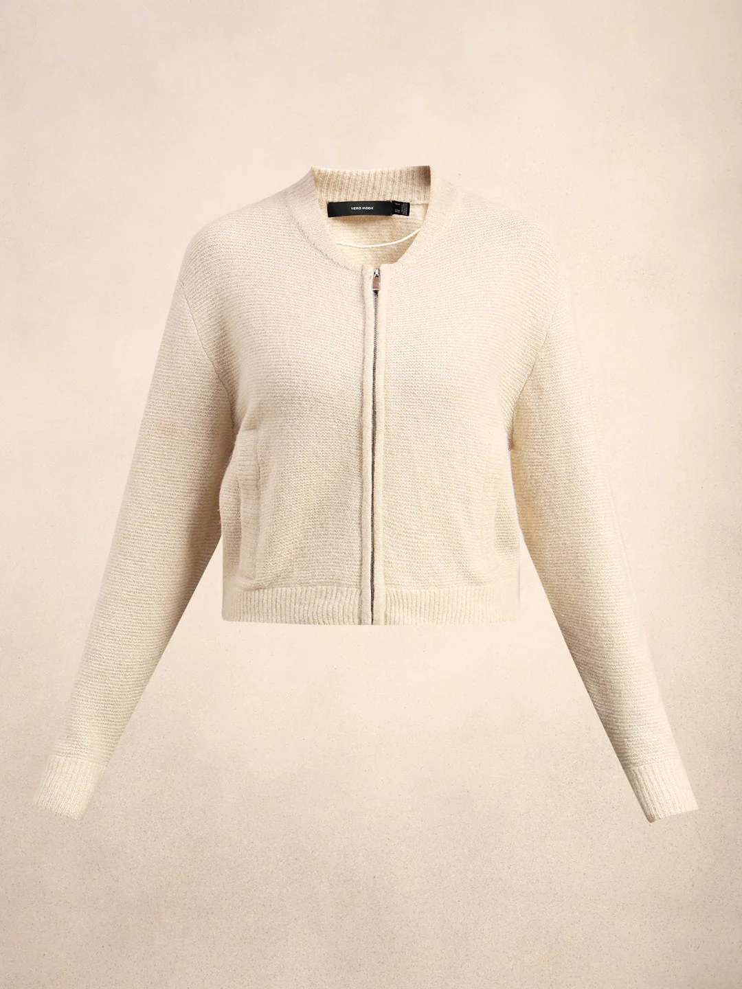 Zip-Up O-Neck Cardigan - Off-White - Image 7