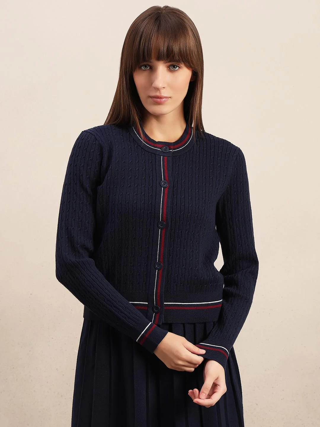 Navy Blue Textured Cardigan - Image 2