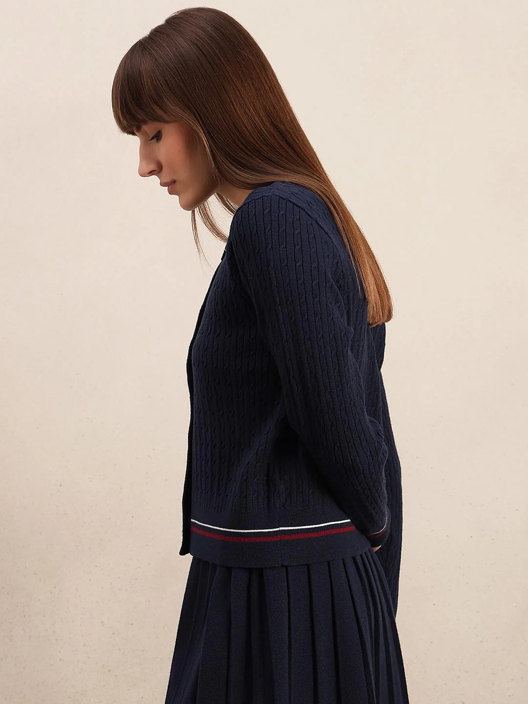 Navy Blue Textured Cardigan - Image 3