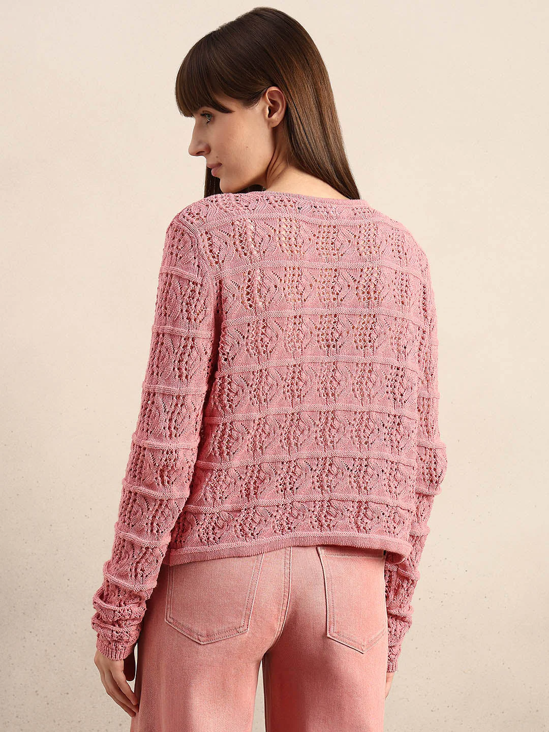 Pink Crochet Knitted Cardigan - Image 4