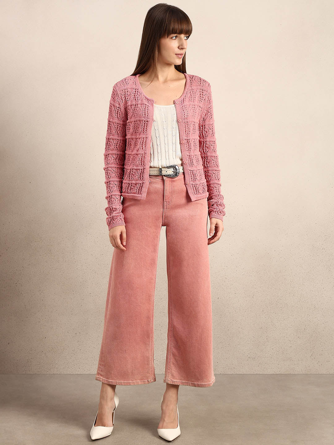 Pink Crochet Knitted Cardigan - Image 5