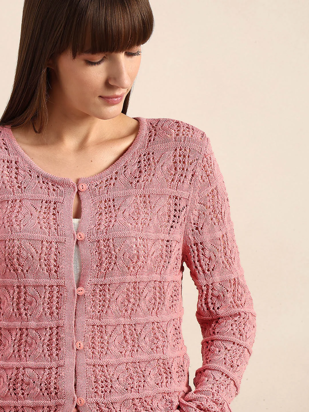 Pink Crochet Knitted Cardigan - Image 6