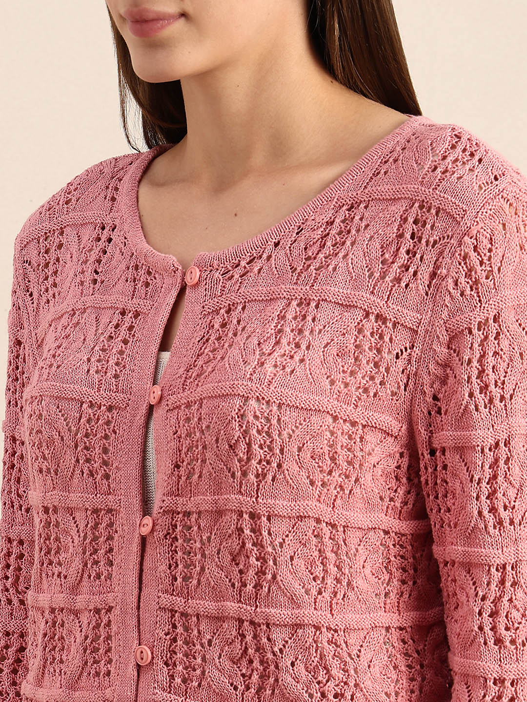 Pink Crochet Knitted Cardigan - Image 8