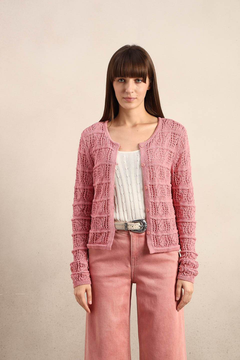 Pink Crochet Knitted Cardigan - Image 9