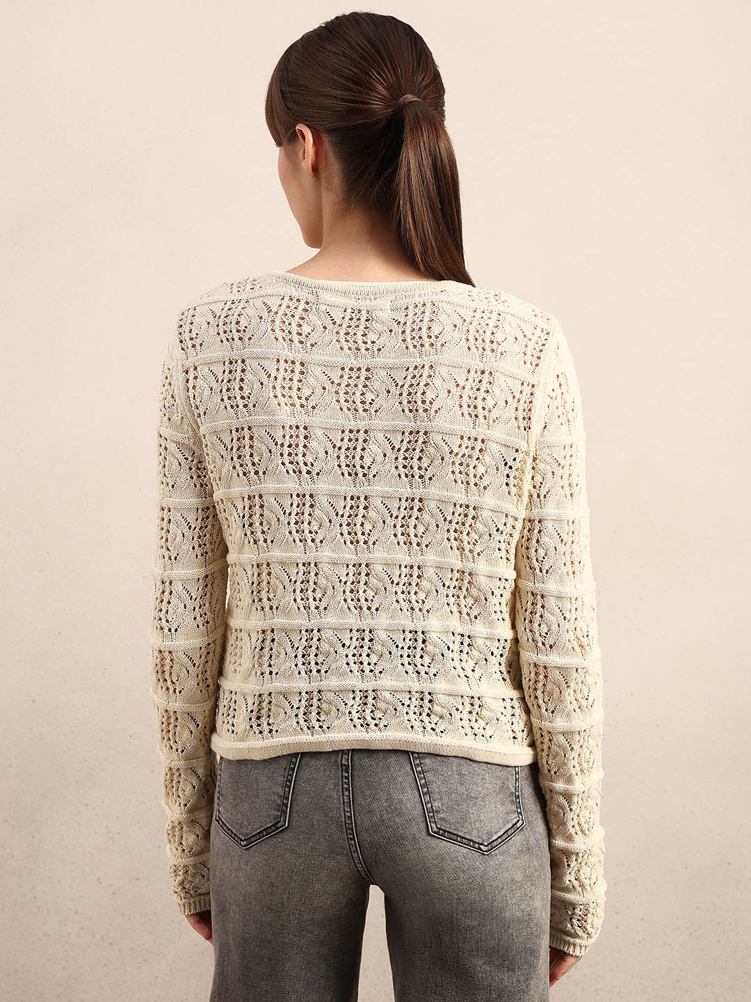 Cream Crochet Knit Cardigan - Image 4