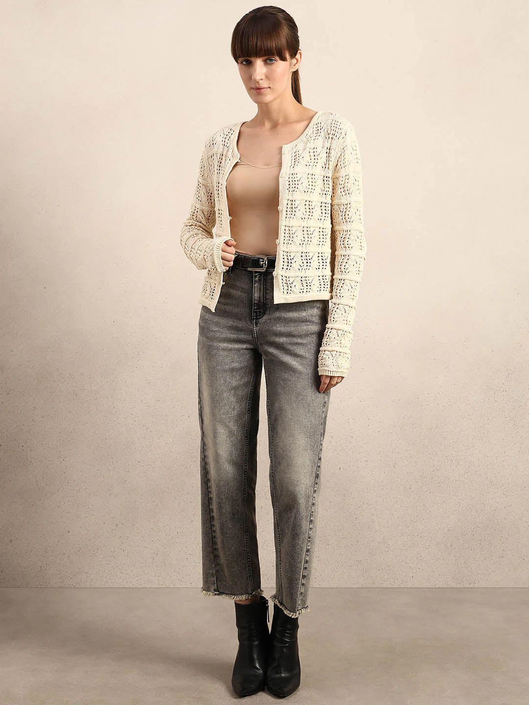 Cream Crochet Knit Cardigan - Image 5