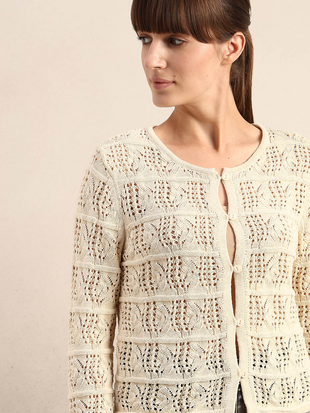 Cream Crochet Knit Cardigan - Image 6