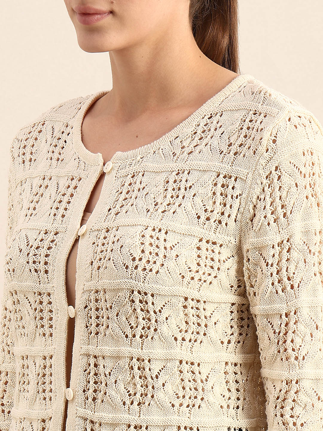 Cream Crochet Knit Cardigan - Image 8