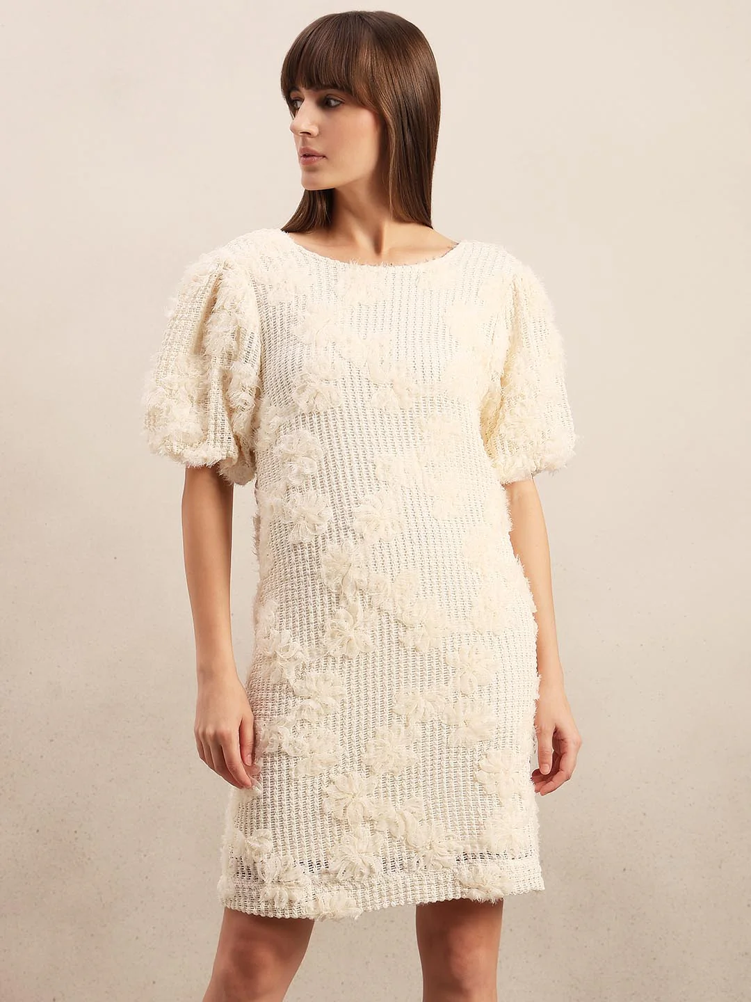 Off-White Floral Detail Short Dress - Image 2