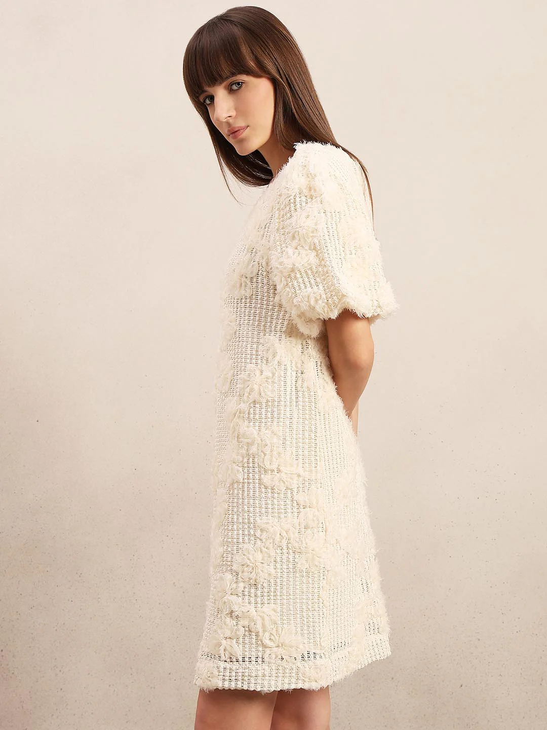 Off-White Floral Detail Short Dress - Image 3